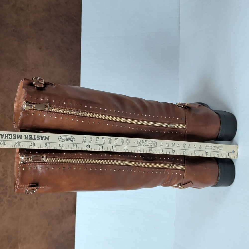 Dream Pairs Intruder-3 Stud Embellished Heeled Tall Boots 9.5 Brown Full Zipper - Picture 12 of 16